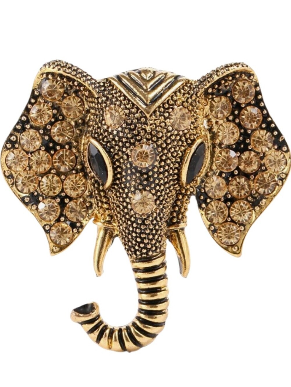 Elephant Dark Goldtone Crystal Brooch Pin